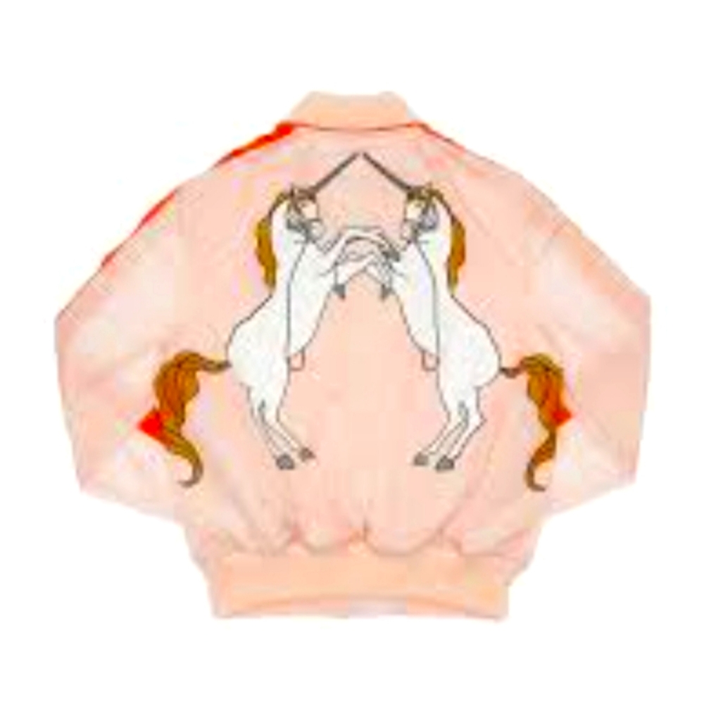 BURBERRY Kids Unicorn Print Satin Bomber Jacket In Ice Pink